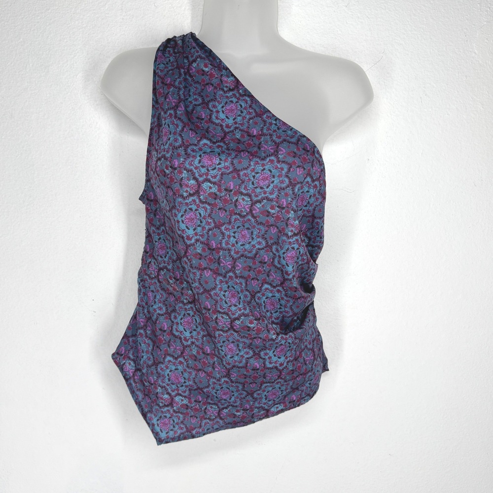 Free People Women XS One Shoulder Floral Smocked Peplum Top Boho Purple Ruched